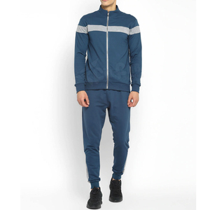 Men's Navy Blue Tracksuit Full Length Zipper Closure Color Blocking Design Casual Wear Regular Fit Side Pockets Autumn Style - Product Image 1