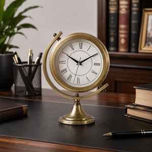 Nautical Roman Numeral Brass Gimbal <b>Clock</b> Antique Mantel Timepiece Vintage Desktop Office Decor - Product Image 5