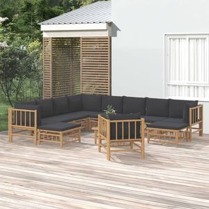 Ensemble de salon de jardin gris foncé avec structure en bambou naturel - Product Image 1