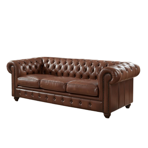 Sofá Chesterfield de Cuero Marrón Estilo Vintage de 3 Plazas con Botones Decorativos, Sofá Clásico para Sala de Estar, Oficina, Hotel - Product Image 2