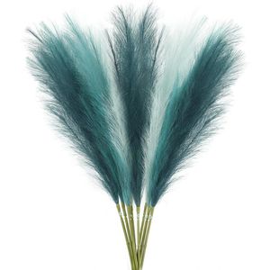 8 Pezzi di Erba della Pampa Artificiale Blu Teal, 35 Steli Grandi e Soffici, Fiori Finti Blu Decorativi - Product Image 1