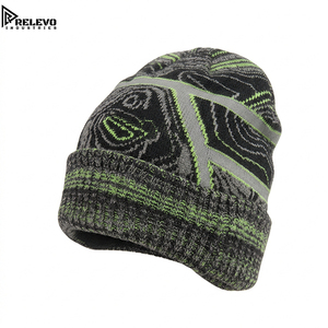 Custom Unisex Striped Jacquard Knit Beanie <b>Hat</b> <b>Winter</b> Warm Cuffed Skull Cap Embossed Streetwear 100% Acrylic - Product Image 1