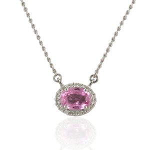 14K White <b>Gold</b> Dainty Pink Sapphire Rhodium Plated Chain Necklace - Product Image 1