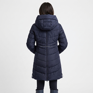 Manteau long à capuche pour femme, couleur unie, épais et chaud, vêtement d'extérieur d'hiver, manches longues, style décontracté, rembourrage en fibre de polyester - Product Image 5