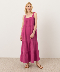 Women Maxi <b>Dress</b> Strap Square Collar Neck Tiered <b>Ruffle</b> Evening Gown <b>Dress</b> Summer Woven Cotton <b>Dress</b> Solid Color Breathable - Product Image 1