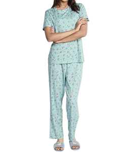Women's 2 Piece <b>Cherry</b> Print Pajama Set V Neck Knitted Cotton Sleepwear Sweet Style All Seasons Breathable Regular Fit - Product Image 2
