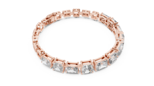 Pulsera de tenis moderna con eslabones geométricos abiertos y diamantes de corte esmeralda - Product Image 3