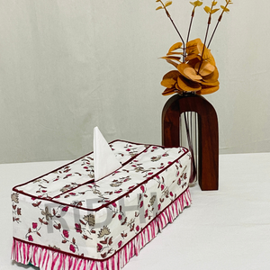 Ridhi Classic Rose Garden <b>Floral</b> Ruffle Block Print Tissue <b>Box</b> Cover Eco-friendly Reusable Holder Decorative Dispenser for Home - Product Image 1
