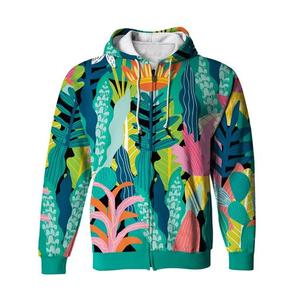 Men's Tropical Leaf Print Zip-Up Hoodie Sublimation Polyester <b>Knitted</b> Summer Streetwear Sweatshirt - Product Image 5