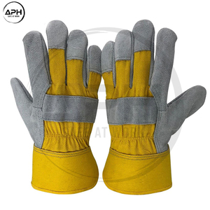 Guantes de Trabajo Industriales de Lona Amarilla Resistentes, con Refuerzo de Cuero en el Pulgar y la Palma, Correa de Muñeca Ajustable - Product Image 2
