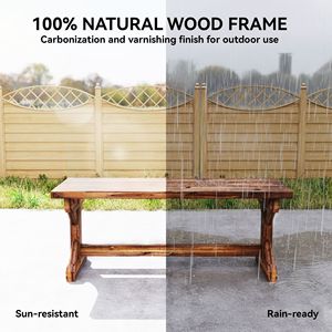 Panca da Giardino a X Senza Schienale per Portico e Parco - Divanetto Rustico in Legno per Esterni - Finitura Carbonizzata - Product Image 4