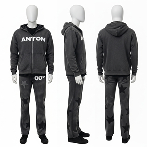 Custom Men's Fleece Tracksuit Star Print <b>Zip</b> Up Hoodie Sweatpants Set Streetwear Heavyweight Hoodies Unisex Casual Jogger Suit - Product Image 5