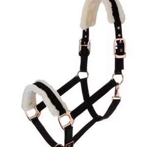 Harnais de cheval en nylon bordeaux avec rembourrage en polaire blanc et boucles métalliques pour l'équitation et l'entraînement - Product Image 4