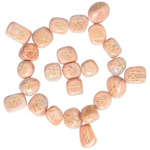 Rose Quartz Rune Stones Carved Irregular Shape Reiki Healing <b>Crystal</b> <b>Set</b> 25 Pieces Futhark Engraved Natural Stone - Product Image 4