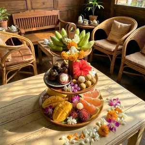 Customized Round Wooden Dessert Storage Tray Minimalist Design Eco Friendly Kitchen Organizer Three Tier Tableware UO INDIA - Product Image 6