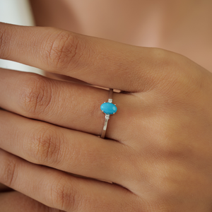 Latest Classic Style Oval Shape <b>Turquoise</b> & Round Cut Diamond Minimal <b>Ring</b> Simple 14K Pure White Gold Customized Bulk Jewelry - Product Image 2