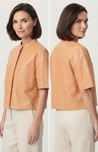 Camisa de Cuero Genuino sin Botones para Mujer, Blusa de Cuero Minimalista de Manga Corta, Camisas de Cuero de Manga Corta Suaves y Casuales a la Moda - Product Image 5