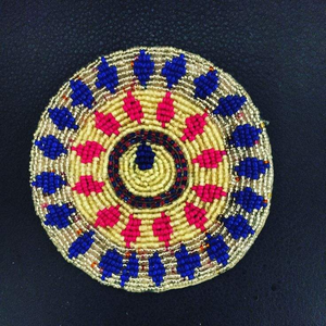 Stylish Handcrafted <b>Beaded</b> Embroidery <b>Coaster</b> for Modern Homes Traditional Embroidered <b>Beaded</b> <b>Coaster</b> for Dining and Living Room - Product Image 1