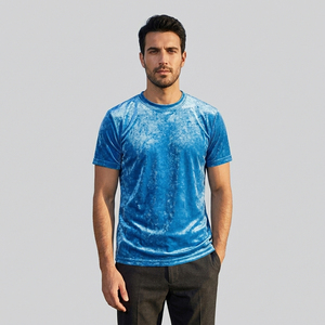 เสื้อยืดกำมะหยี่สีน้ำเงิน OEM เสื้อยืดลำลองแขนสั้นสำหรับผู้ชาย เสื้อยืดกำมะหยี่แฟชั่นสไตล์สตรีทสำหรับฤดูร้อน เสื้อยืดกำมะหยี่ผู้ชาย - Product Image 1