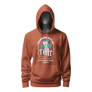เสื้อฮู้ดลำลองลายกราฟิกแบบกำหนดเอง สีสนิม พิมพ์ลายกราฟิก "Running Out Of Time" ด้านหน้า มีกระเป๋าแบบจิงโจ้ - Product Image 1