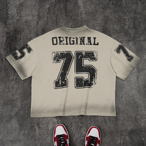 Boxy Fit Cotton V-neck Short Sleeve Letter Print T-shirts <b>Spray</b> Dyed Heavyweight <b>Moisture</b> Wicking Breathable Sublimation Blanks - Product Image 2