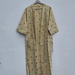 Bata Kimono de Algodón con Estampado de Bloques, Bata de Dama de Honor, Ropa de Dormir de Verano, Talla Única - Product Image 1