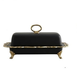 Plat à beurre moderne en métal noir avec revêtement poudré et couvercle, idéal pour servir au dîner, plateau à fromage de haute qualité - Product Image 4