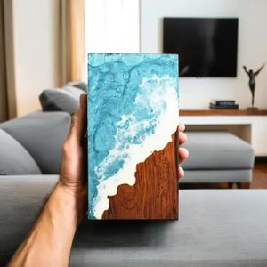 High Quality Wooden Cremation Urn with Epoxy Ocean Resin Design American Style <b>Memorial</b> Urn <b>Box</b> for Human Ashes - Product Image 2