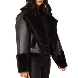 Chaqueta de Cuero para Mujer de Diseño Profesional, Transpirable, de Piel de Vaca y Forro de Piel de Oveja, Material de Alta Calidad, Lavada, al Mejor Precio para Invierno - Product Image 3