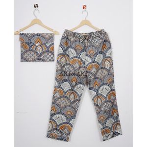 Conjunto de Pijama de Algodón Ligero Estampado a Mano para Mujer, Tela Suave, Transpirable y de Secado Rápido, para Todas las Temporadas, Relajante, Informal para Dormir - Product Image 3