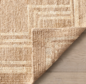 Tapis rectangulaire en jute naturelle noué à la main, couleur unie, tissage plat, à franges, écologique, style ferme, pour salon - Product Image 6