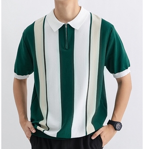 Polo de Punto de Manga Corta para Hombre, a Rayas, con Bloques de Color en Contraste, Corte Regular, Estilo Casual, Cuello con Cierre Frontal - Product Image 3