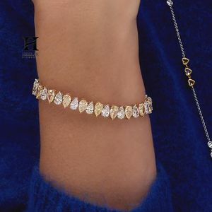 Luxury Pear Cut Two-Tone Tennis <b>Bracelet</b> Alternating Yellow and White Cubic Zirconia/Moissanite <b>Bracelet</b> in Gold Plated Setting - Product Image 2