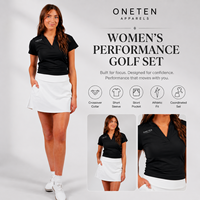 Ensemble de golf performant pour femmes ONETEN, haut à manches courtes noir à col rond, jupe-culotte blanche au-dessus du genou, en spandex/coton, coupe athlétique coupe-vent