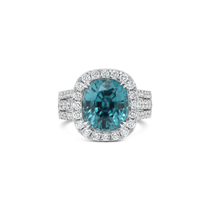Anillo de Compromiso de Oro de 18K con Zirconia Azul de 6.78ct y Diamante Natural de 1.39ct, Incrustaciones con Patrón Numérico, Joyería Romántica para Mujer - Product Image 1