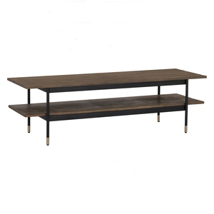 Industrial 140cm Toffee Acacia Wood Coffee <b>Table</b> with Sand Black Metal Legs and Herringbone Parquet Detail for Luxury Living Roo - Product Image 1