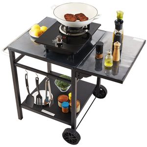 Carrito de Comedor para Exteriores con Dos Niveles, Mesa Portátil de Hierro, Multifuncional, Plegable, para Barbacoa, Mesa Móvil para Preparación de Alimentos, Carrito de Almacenamiento - Product Image 1