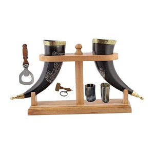 Viking Drinking Horn Buffalo Horn Eco-Friendly Handmade High Polish Crafts Brass Thor Hammer Placard Animal Nautical Style - Product Image 1