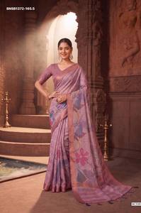 Fournisseur indien de collections de saris et de chemisiers en soie Zari-Checks de qualité export avec motif floral et impression à chaud - Product Image 2