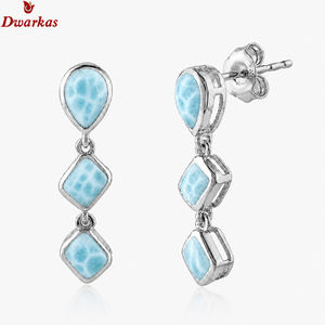 Pendientes de diseño perfecto y moderno para chicas, de plata de ley 925 con larimar, piedra preciosa natural, para aniversario de boda. - Product Image 1