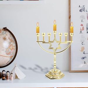 Luxury Gold Metal Menorah Candelabra 7 Branch <b>Candle</b> <b>Holder</b> Decorative Hanukkah Centerpiece Table Decor - Product Image 4
