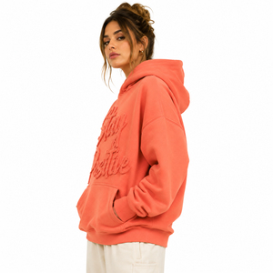 Women Baggy Distressed Embroidery Hoodie 100% Polyester Fleece Oversize Pullover Heavy <b>Weight</b> 430GSM Winter Warm Hoodies Ladies - Product Image 3