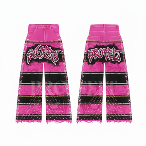 Nouveau pantalon en toile de qualité supérieure 2026, coupe évasée, taille mi-haute, couleur unie, avec logo brodé personnalisé, poids moyen, coupe ample - Product Image 3