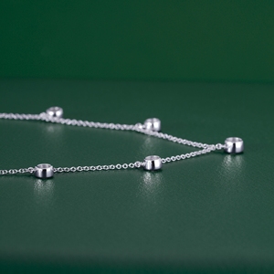 Modern Dangling Brilliant Cut Diamond Station <b>Necklace</b> Lab Grown Stones IGI Certified Bezel Settings <b>Delicate</b> Solid Gold Link - Product Image 3