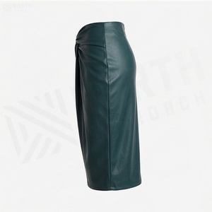 Jupe crayon en cuir PU taille haute pour femme, longueur genou, froncée, couleur unie, style élégant, toutes saisons - Product Image 3