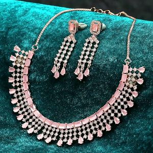 Juego de Joyería Étnica Chapada en Oro, Collar y Aretes con Piedras de Circonio, Diseño Geométrico para Mujer, Boda - Product Image 4