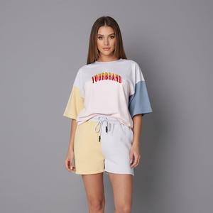 Logo Embroidered Lace <b>Short</b> <b>Set</b> Summer Casual 100% Cotton 2-Piece Sweatshirt & <b>Shorts</b> <b>Set</b> for Women with Custom Printed - Product Image 1