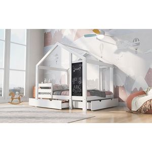 Letto a Castello Bianco con Opzione a Due Moduli, Lavagna e Cassetti per Bambini - Product Image 1