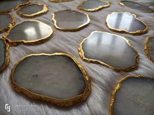 Natural White Agate <b>Coaster</b> <b>Gold</b> Plated Polished Gemstone Drink <b>Coaster</b> Luxury Home Decor Wedding Gift Wholesale Supplier - Product Image 3