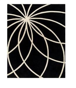 พรมขนสัตว์ทอมือลายเรขาคณิตดอกไม้สีดำงาช้างสำหรับห้องนั่งเล่น ดีไซน์รูปทรงสี่เหลี่ยมผืนผ้า - Product Image 1